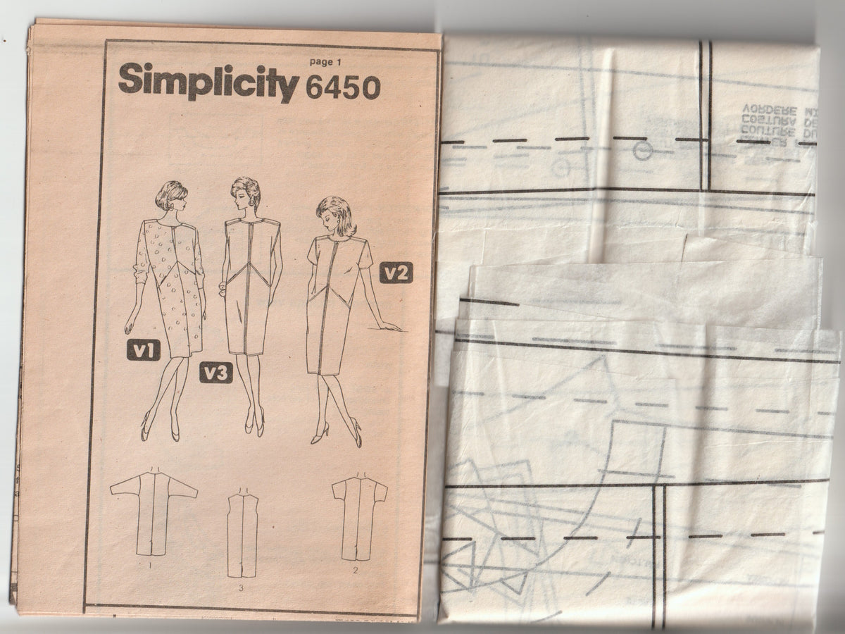 Simplicity 6450 Womens Straight Dress with Shaped Front Pockets 1980s Vintage Paper Sewing Pattern Size 12 Bust 34 Inches