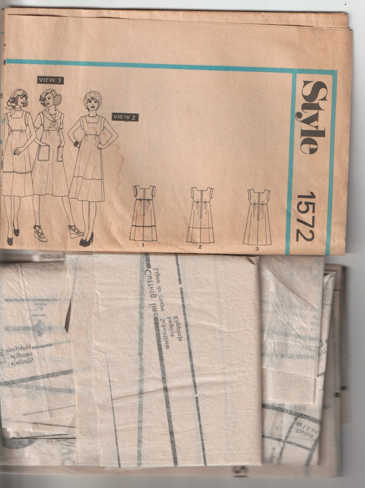 Style 1572 Womens High Waisted Square Neck Sundress 1970s Vintage Paper Sewing Pattern Size 12 Bust 34 inches