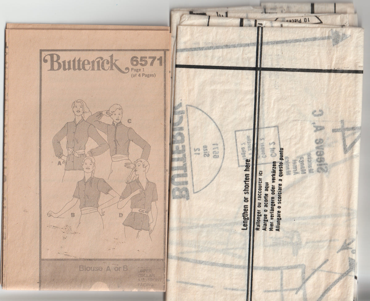 Butterick 6571 Womens Classic Button Front Blouses 1980s Vintage Paper Sewing Pattern Size 12 Bust 34 inches