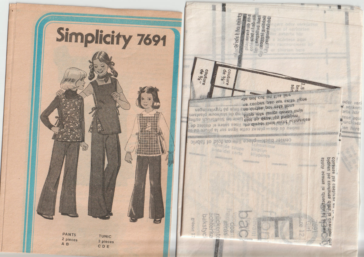 Simplicity 7691 JIFFY Teen Girls Reversible Tunic & Pants 1970s Vintage Paper Sewing Pattern Size 12