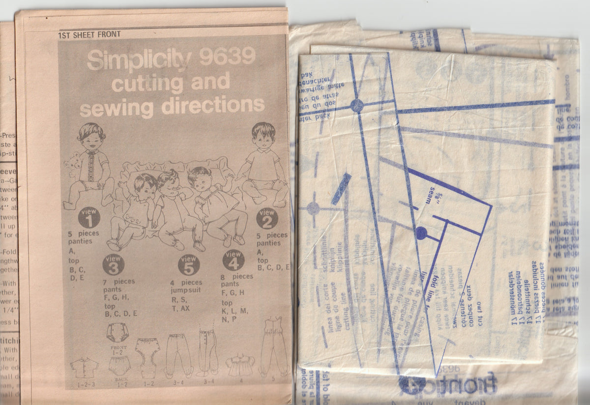 Simplicity 9639 Retro Baby Layette 1970s Vintage Paper Sewing Pattern Size 6 Months