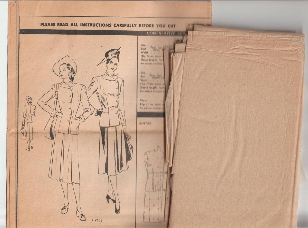 Vogue Special Design S-4769 Womens Skirt Suit with Asymmetric Jacket 1940s Vintage Paper Sewing Pattern Bust 38 Inches