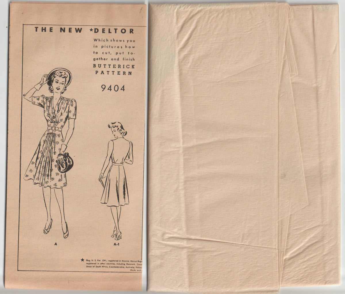 Butterick 9404 Womens Fitted Dress with Gathered Skirt & Bodice 1940s Vintage Paper Sewing Pattern Bust 38 inches UNUSED Factory Folded