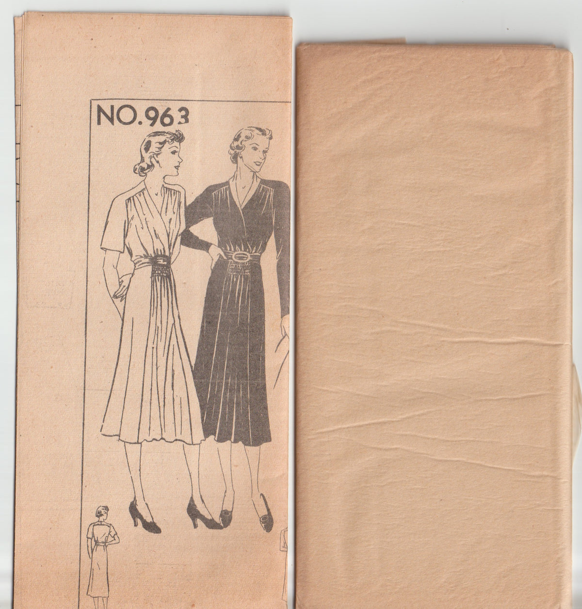 New York 963 RARE Womens Yoked Dress with Front Shirred Skirt 1930s Vintage Paper Sewing Pattern Bust 40 inches UNUSED Factory Folded