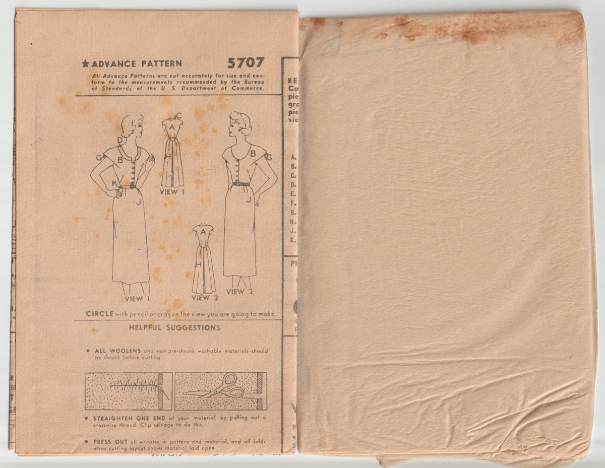 Advance 5707 Womens Shaped Bodice Sheath Dress 1950s Vintage Paper Sewing Pattern Bust 38 Inches UNUSED Factory Folded