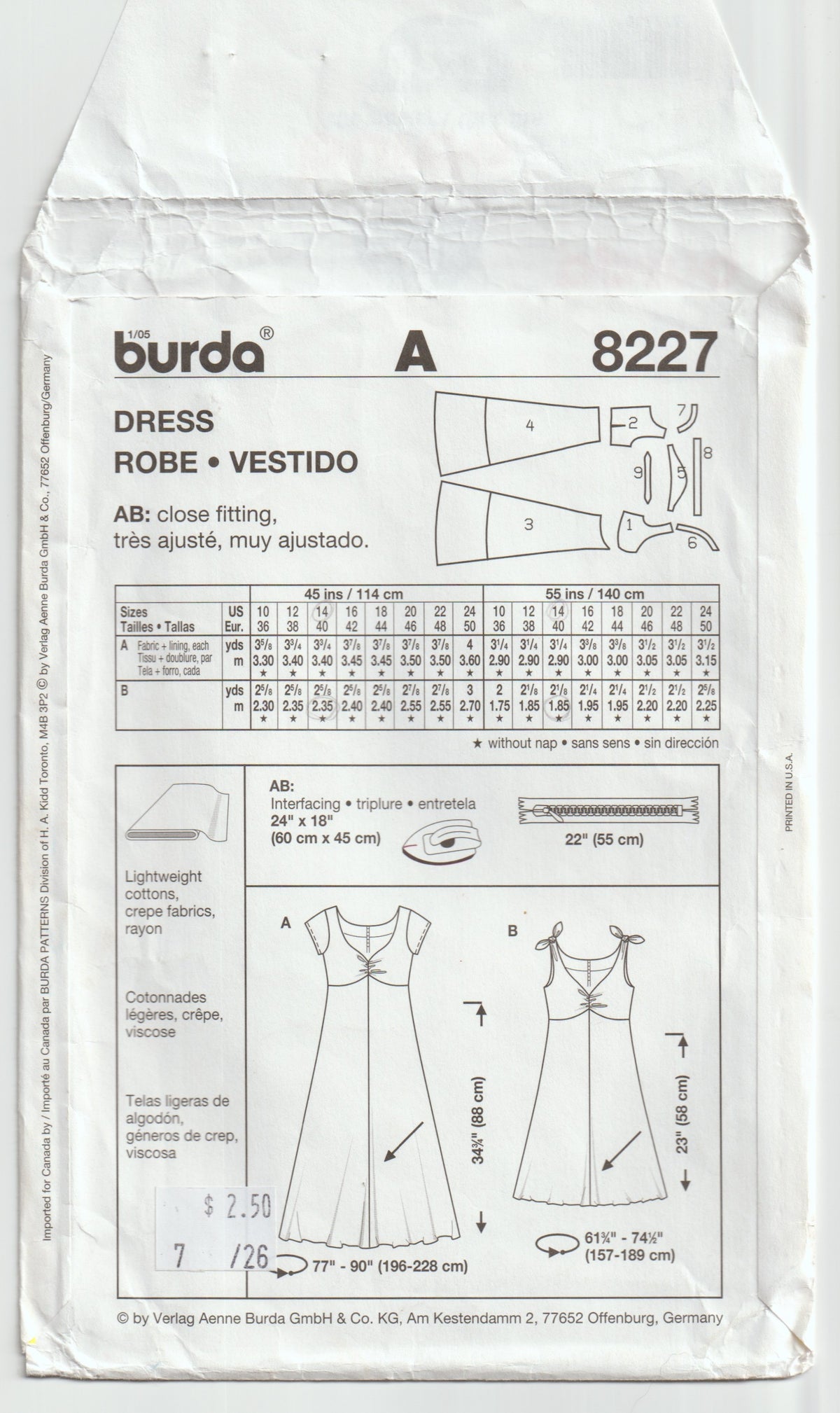 Burda 8227 Womens High Waisted Sundress Out Of Print Paper Sewing Pattern Sizes 10 - 24 UNCUT Factory Folded