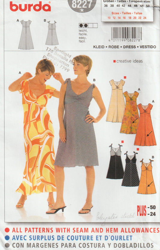 Burda 8227 Womens High Waisted Sundress Out Of Print Paper Sewing Pattern Sizes 10 - 24 UNCUT Factory Folded