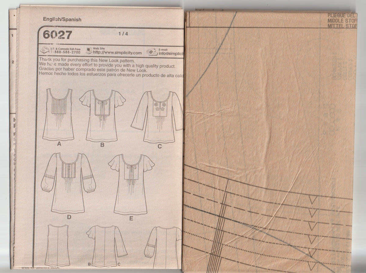 New Look 6027 Womens Pullover Yoked Caftan Tops Out Of Print Paper Sewing Pattern Size 10 - 22 UNCUT Factory Folded