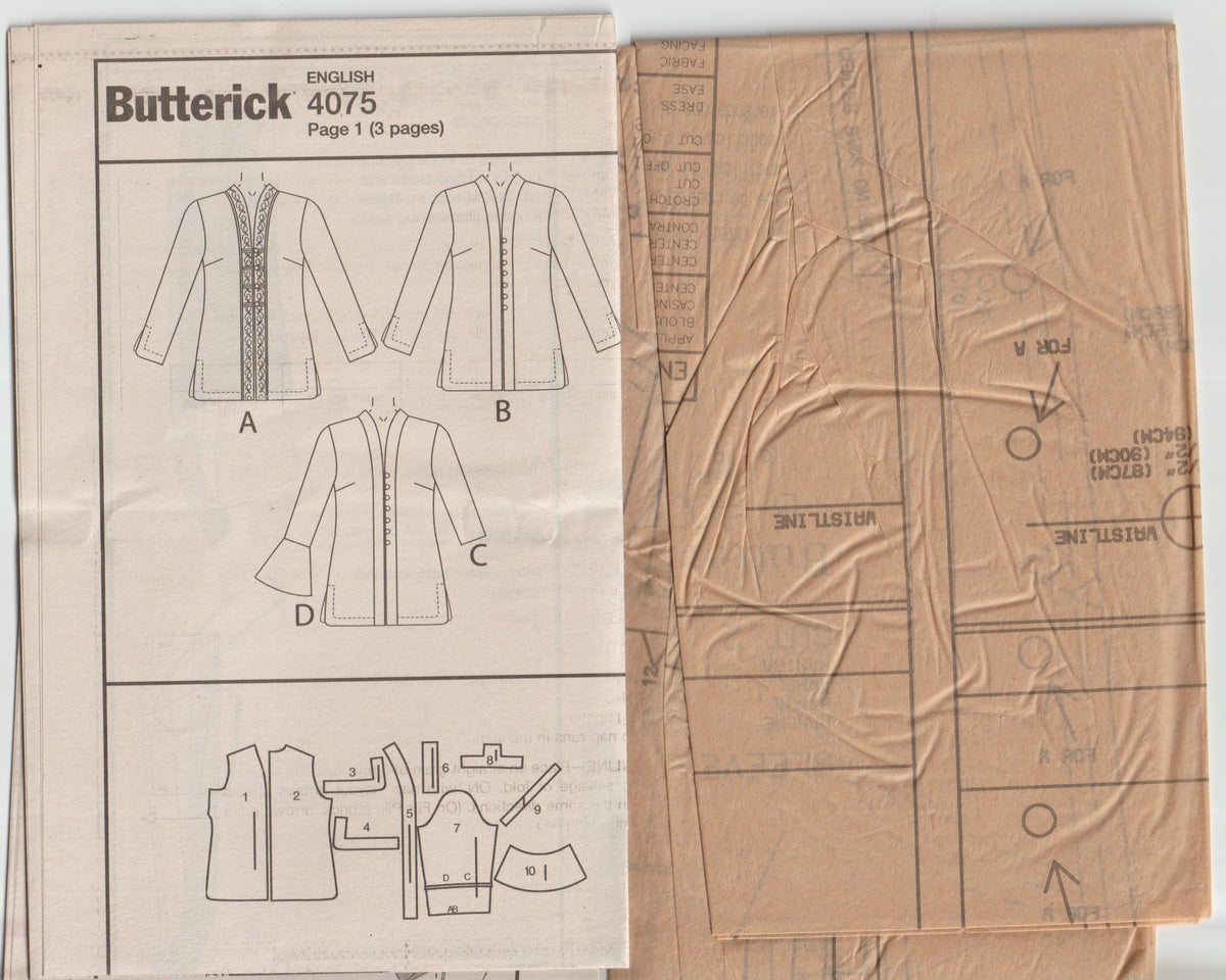 Patrón de costura de túnica estilo caftán para mujer Butterick B4075, agotado, talla 8-12, sin cortar, doblado de fábrica