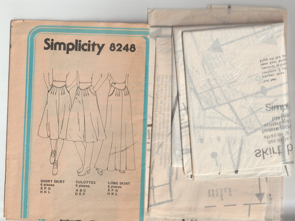 Simplicity 8248 Womens Yoked Midi Maxi Skirt & Culottes 1970s Vintage Paper Sewing Pattern Size 12 Waist 26.5 Inches