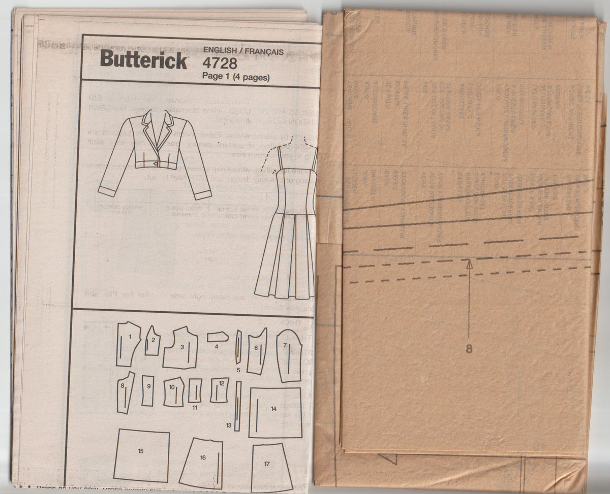 Butterick 4728 CHETTA B Womens Strappy Dress with Skirt Pleats & Bolero Out Of Print Paper Sewing Pattern Size 6 - 12 UNCUT Factory Folded