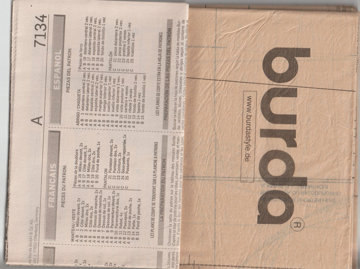 Burda Style 7134 Womens Pantsuit Out Of Print Paper Sewing Pattern Sizes 12 - 24 UNCUT Factory Folded