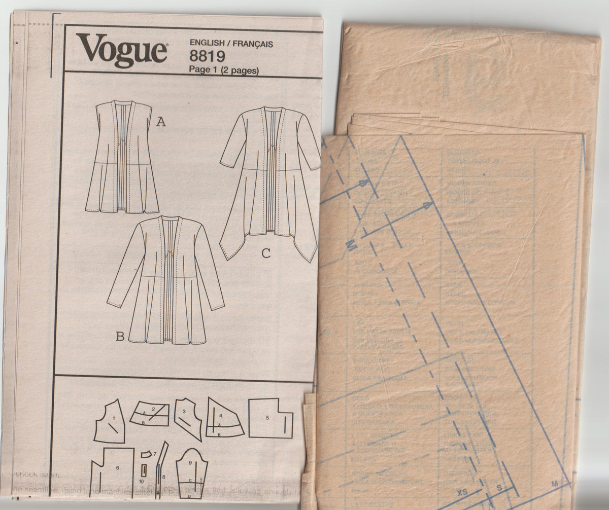 Very Easy Vogue 8819 Womens Stretch Knit Cardigans & Vest Out Of Print Paper Sewing Pattern Size XS - M UNCUT Factory Folded