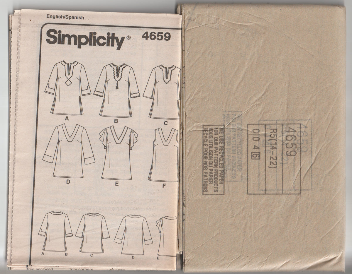 Simplicity 4659 Womens EASY Pullover Summer Tunic Tops Out Of Print Paper Sewing Pattern Size 14 - 22 UNCUT Factory Folded