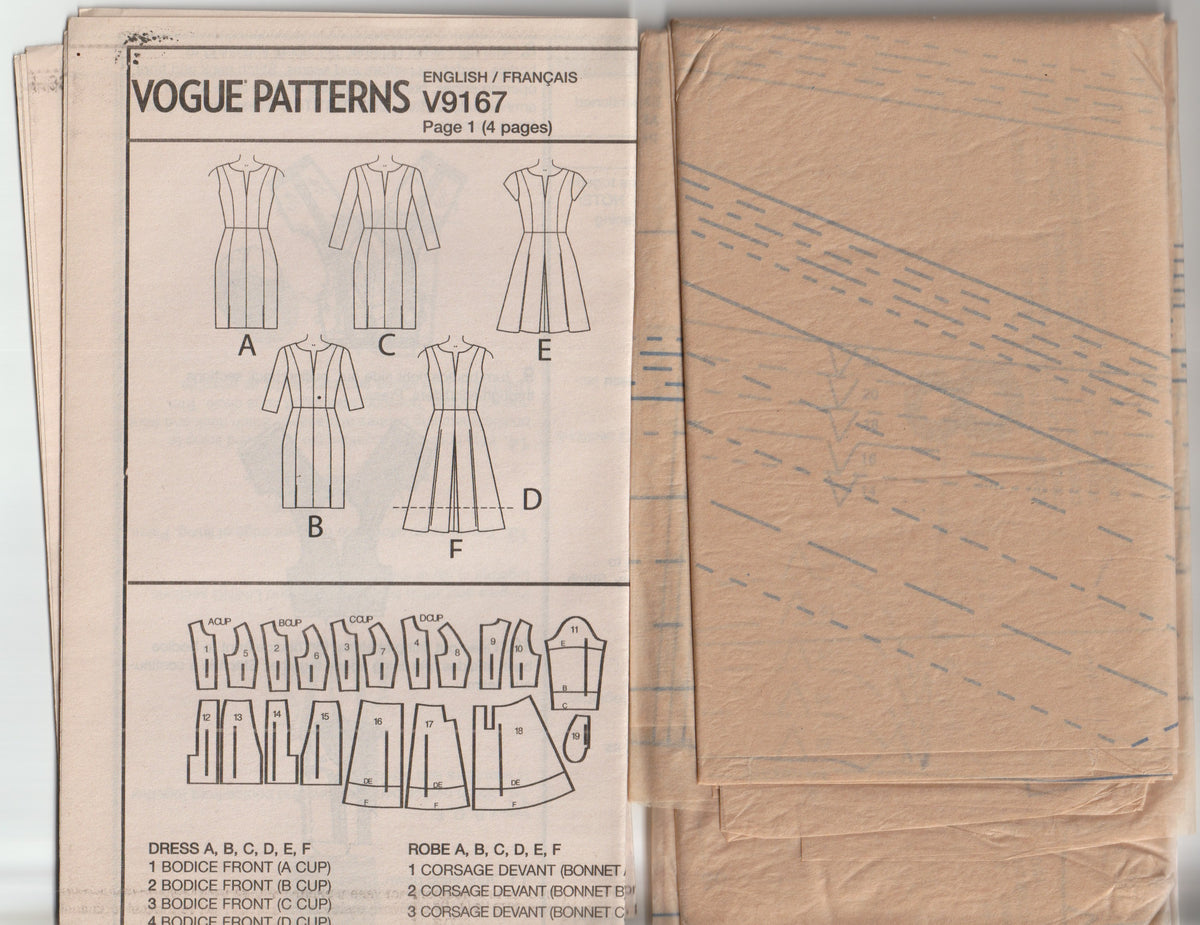 Vogue 9167 Womens Custom Fit Panelled Dresses Out Of Print Paper Sewing Pattern Size 14 - 22 UNCUT Factory Folded