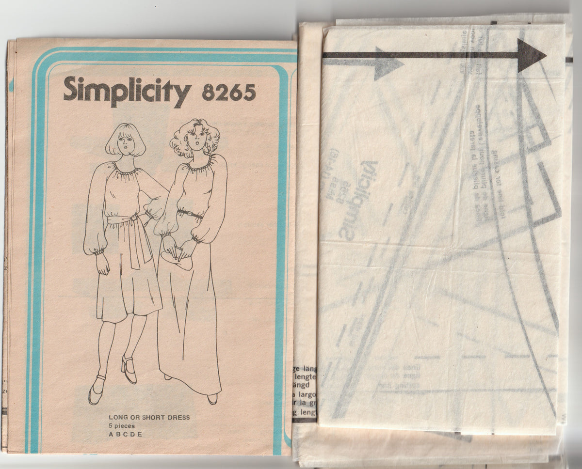 Simplicity 8265 Womens EASY Raglan Sleeved Dress 1970s Vintage Paper Sewing Pattern Sizes MEDIUM 14 - 16