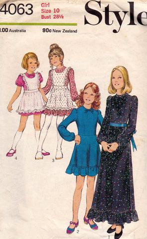 Style 4063 Teen Girls Dress & Pinafore 1970s Vintage Sewing Pattern Size 10