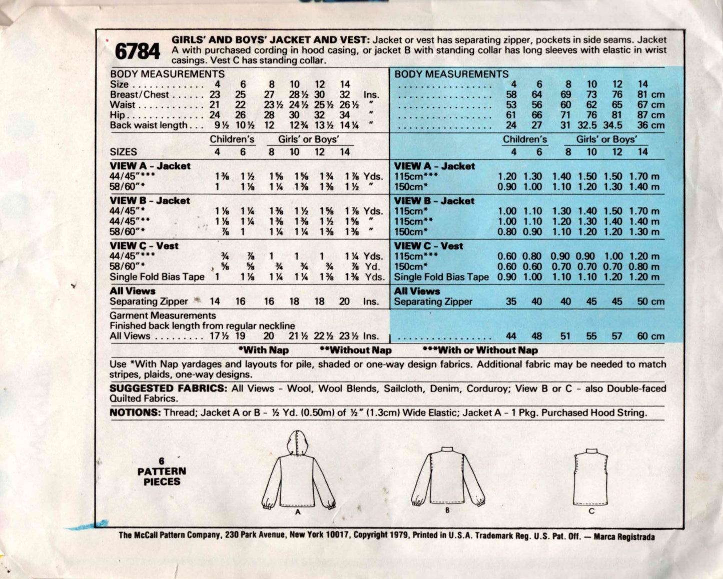 McCall's 6784 Boys or Girls Puffer Vest or Jacket Parka 1970s Vintage Sewing Pattern Size 10