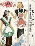 McCall 1367 RARE Womens Retro Frilly Pinup Aprons with Embroidery Transfers 1940s Vintage Sewing Pattern ONE SIZE