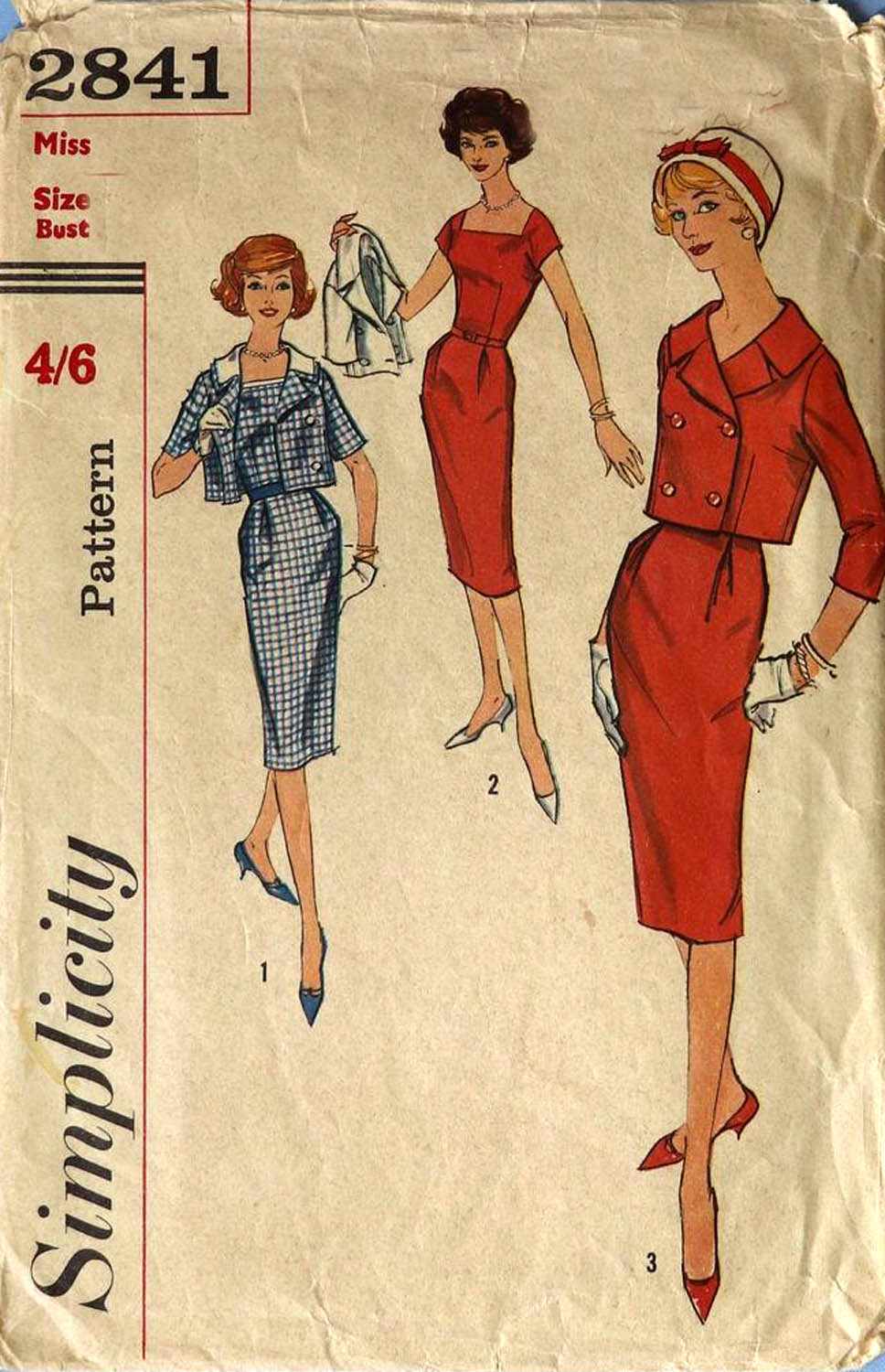 Simplicity 2841 Womens Square Neck Sheath Dress & Jacket with Detachable Collar 1950s Vintage Sewing Pattern Size 16 Bust 36 inches