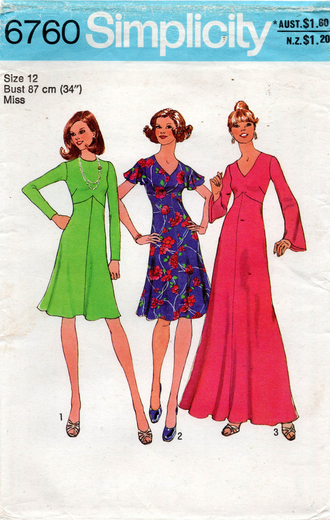 Simplicity 7181 Womens Dress Maxi Blouse & Scarf 1970s Vintage Sewing