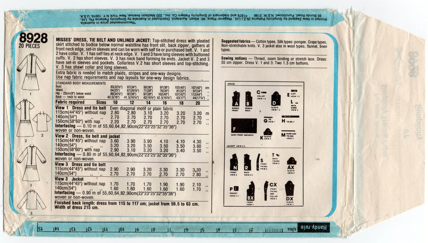 Simplicity 8928 Womens Drop Waisted Dress & Cardigan Jacket 1970s Vintage Sewing Pattern Size 10, 14 or 16 UNCUT Factory Folded