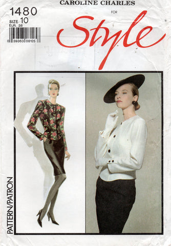 Style 1480 CAROLINE CHARLES Womens Lined Jacket & Skirt 1980s Vintage Sewing Pattern Size 10 UNCUT Factory Folded