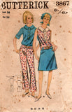 Butterick 3867 Womens Tab Front Blouse Hipster Bell Bottom Pants & Skirt 1960s Vintage Sewing Pattern Size 16 Bust 36 inches