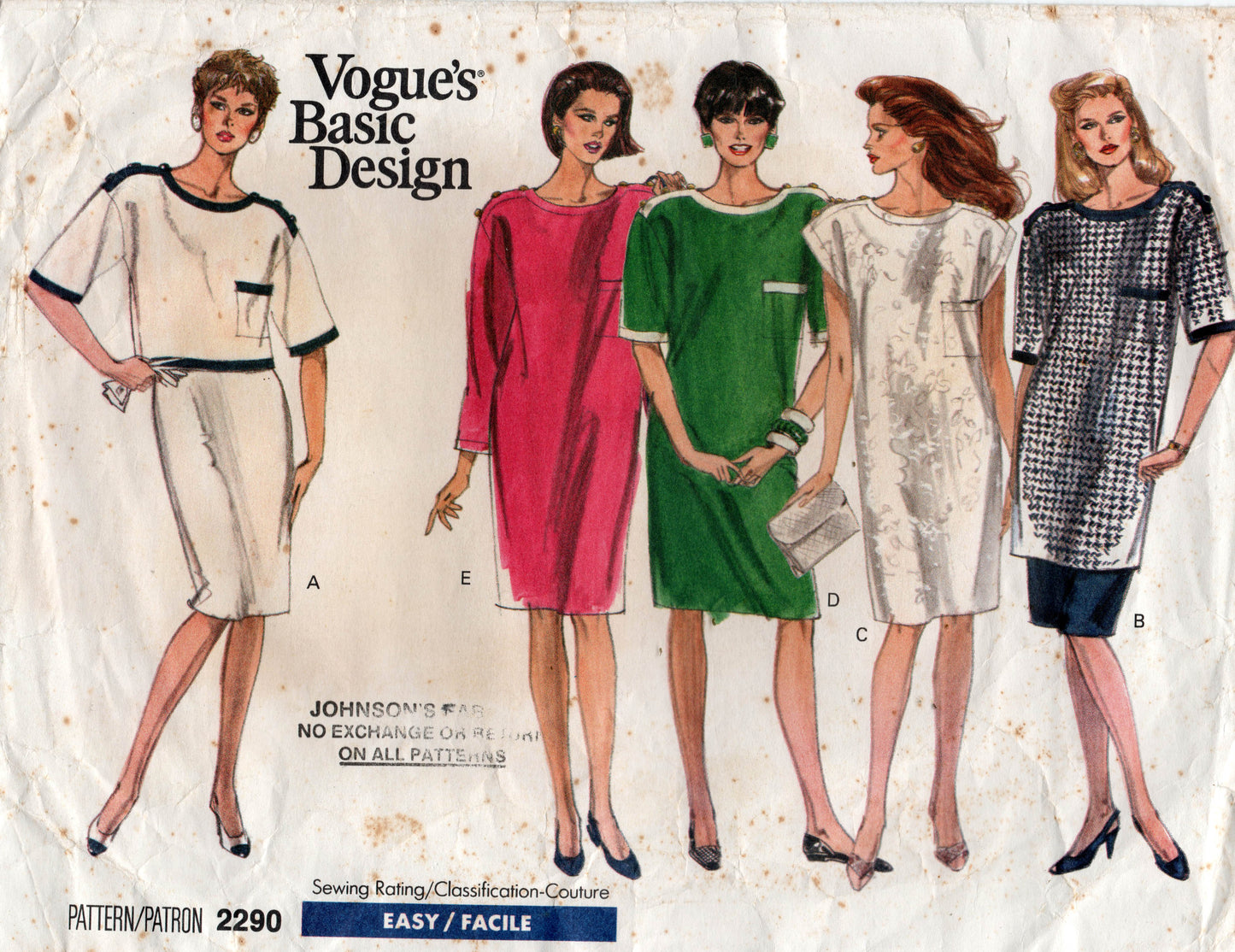 Vogue Basic Design 2290 Womens Contrast Edged Dress Top Tunic & Skirt 1980s Vintage Sewing Pattern Size 8 - 12