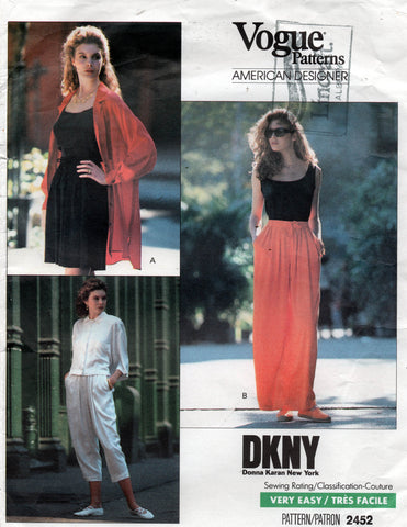 Vogue American Designer 2452 DKNY Womens High Waisted Pants & Shorts 1990s Vintage Sewing Pattern Size 6 - 10 UNCUT Factory Folded