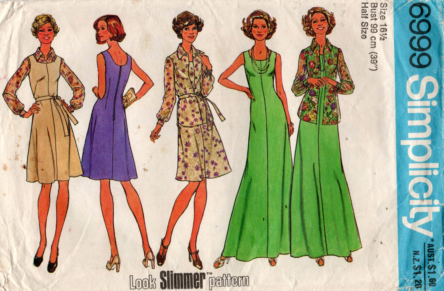 Simplicity 6999 Womens Half Sized Dress Jumper & Blouse 1970s Vintage Sewing Pattern Size 16 1/2 Bust 39 inches