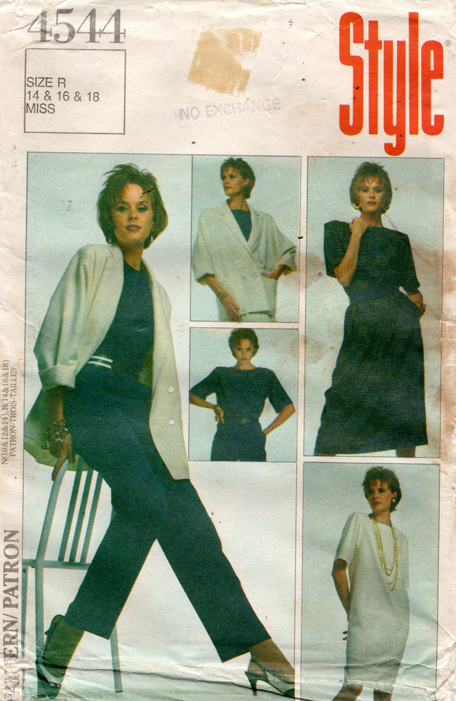 Style 4544 Womens Jacket Dress Top Skirt & Pants 1980s Vintage Sewing