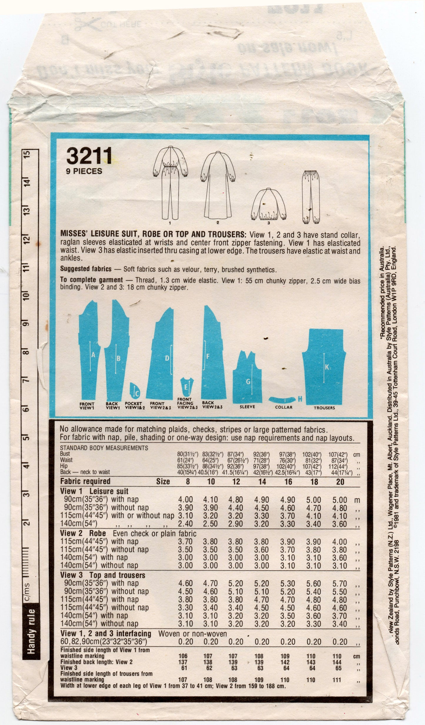 Style 3211 Womens Jumpsuit Tracksuit or Pyjamas & Robe 1980s Vintage Sewing Pattern Size 14 - 18