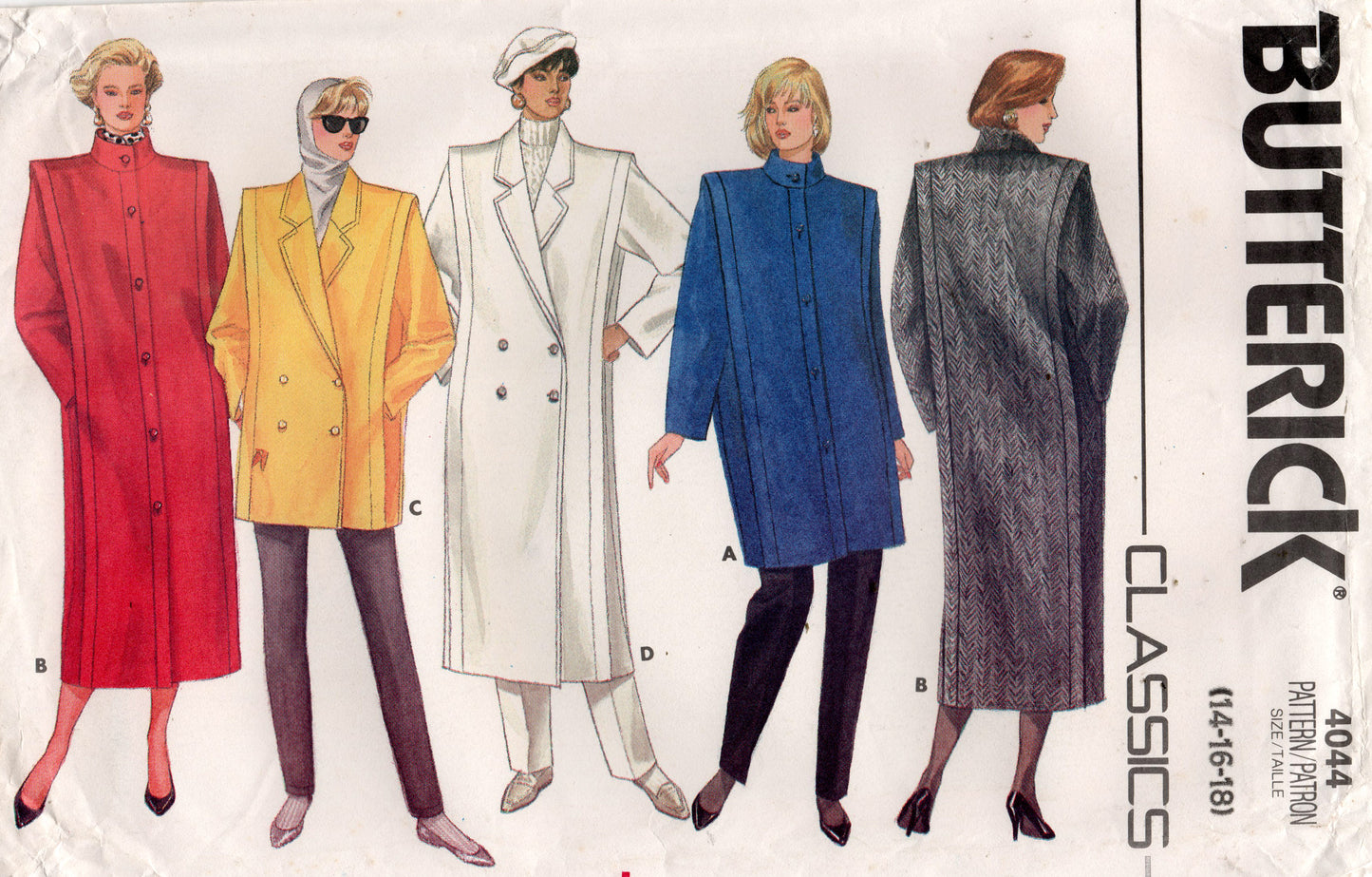 Butterick 4044 Womens Lined Overcoat 1980s Vintage Sewing Pattern Size 14 - 18 UNCUT Factory Folded