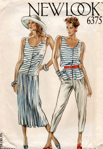 New Look 6375 Womens Drop Waisted Dress Top & Pants 1980s Vintage Sewing Pattern Sizes 8 - 18 UNCUT Factory Folded