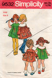 Simplicity 9532 Toddler Girls Babydoll Dress with Detachable Collar and Iron On Transfers 1970s Vintage Sewing Pattern Size 3