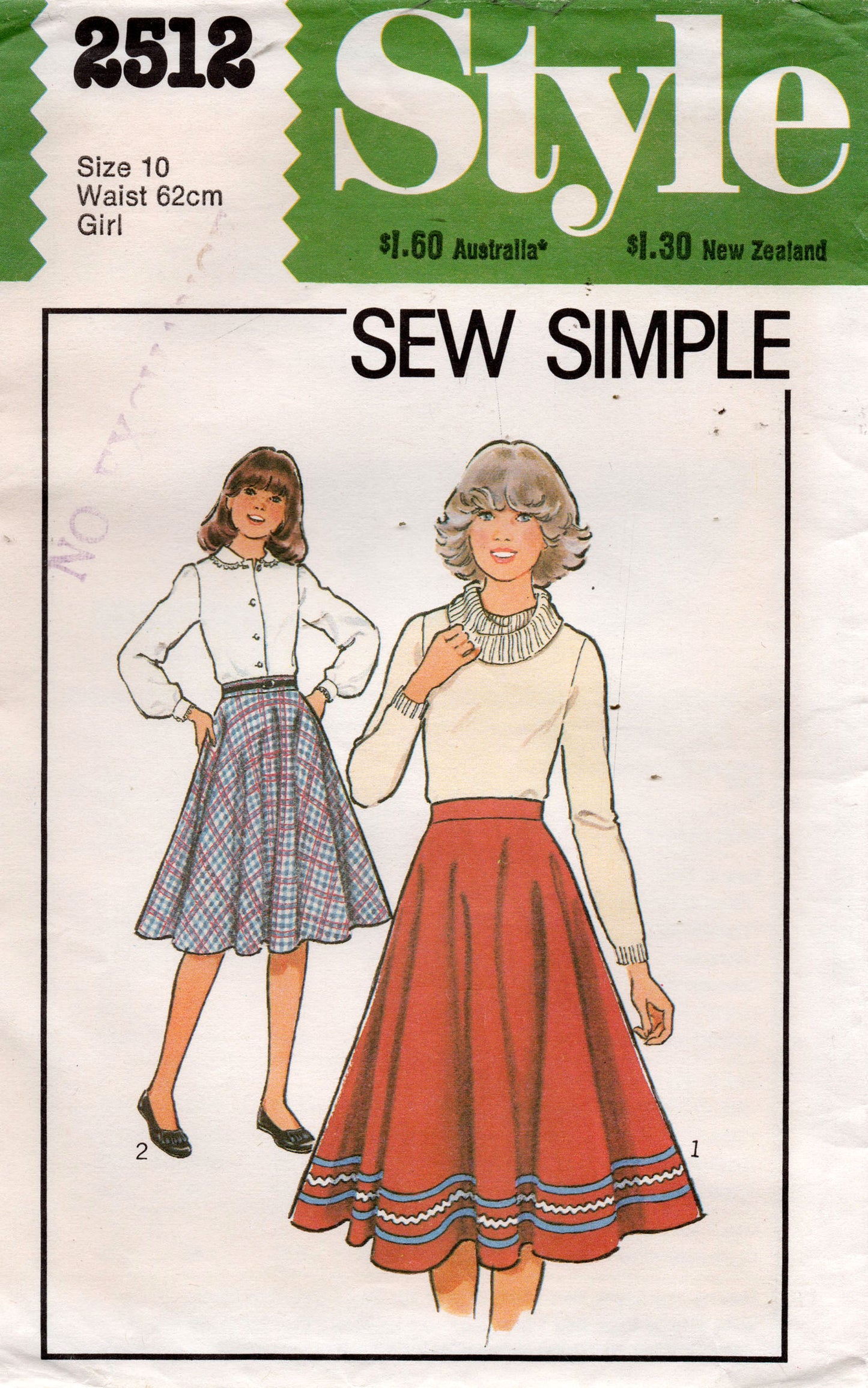 Style 2512 EASY Girls Circle Skirt 1970s Vintage Sewing Pattern Size 7 or 10