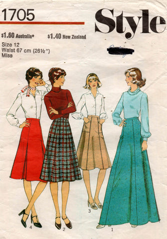 Style 1705 Womens Panelled Or Maxi Skirts 1970s Vintage Sewing Pattern Size 12 Waist 26.5 inches