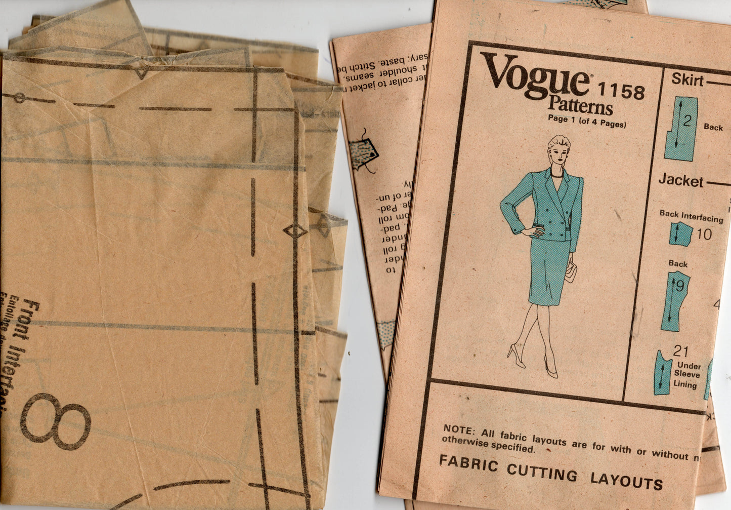 Vogue American Designer Original 1158 Womens BILL BLASS Jacket & Skirt 1980s Vintage Sewing Pattern Size 10 Bust 32.5 inches