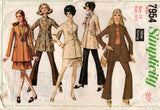 Simplicity 7954 Womens Nehru Jacket Skirt & Bell Bottom Pants 1960s Vintage Sewing Pattern Size 10 Bust 32.5 inches