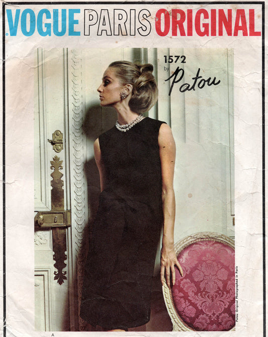 Vogue Paris Original 1572 JEAN PATOU Womens  Back Buttoned Evening Chemise Dress 1960s Vintage Sewing Pattern Size 16 Bust 38 inches