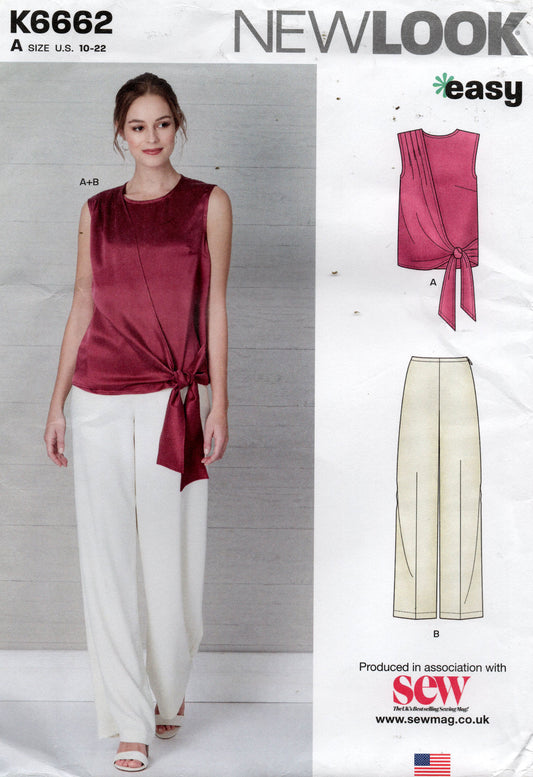 New Look K6662 Womens Asymmetric Draped Top & Wide Leg Pants Sewing Pattern Size 10 - 22 UNCUT Factory Folded