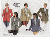 Vogue Basic Design 1193 Womens Tailored Blazer Jacket 1980s Vintage Sewing Pattern Size 12 Bust 34 inches UNCUT Factory Folded
