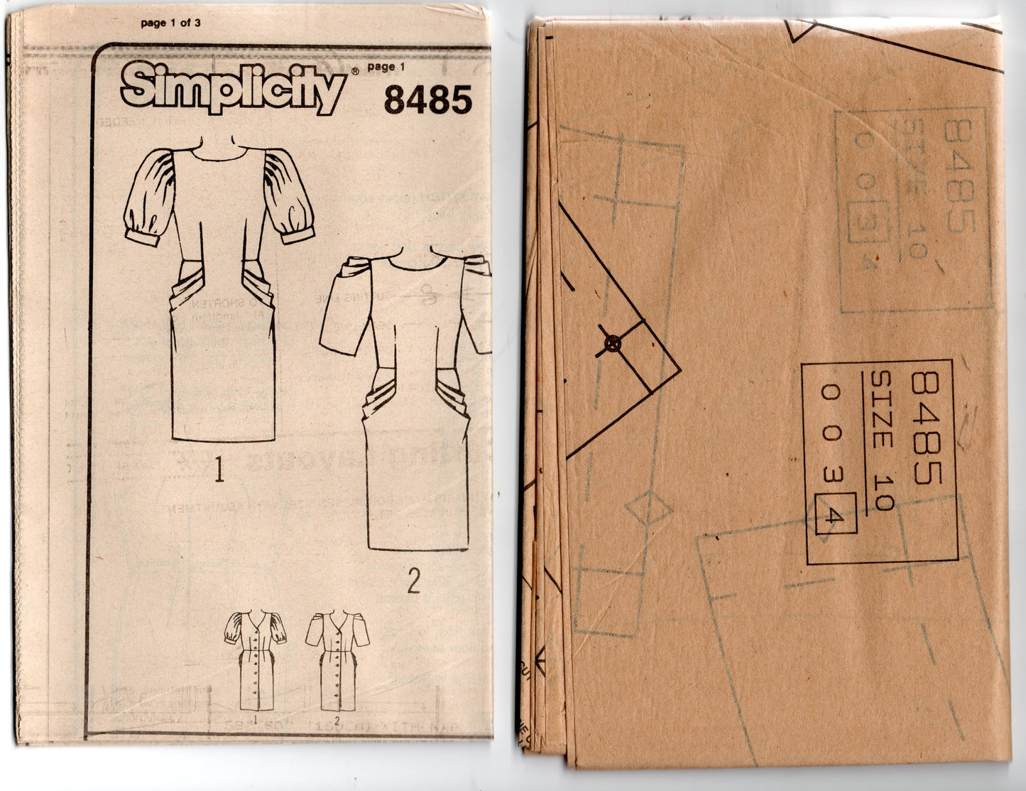 Simplicity 8485 Womens Big Sleeved Evening Cocktail Dress 1980s Vintage Sewing Pattern Size 10 UNCUT Factory Folded