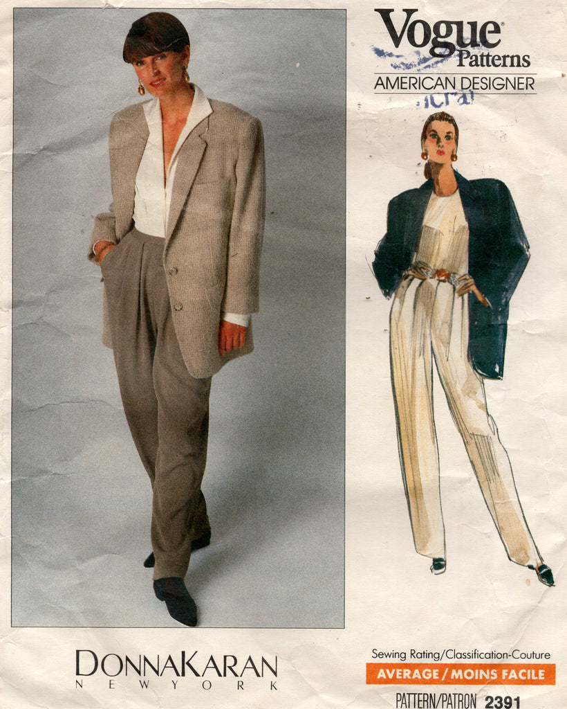 Vogue American Designer 2391 DONNA KARAN Womens Pleated Pants & Long T