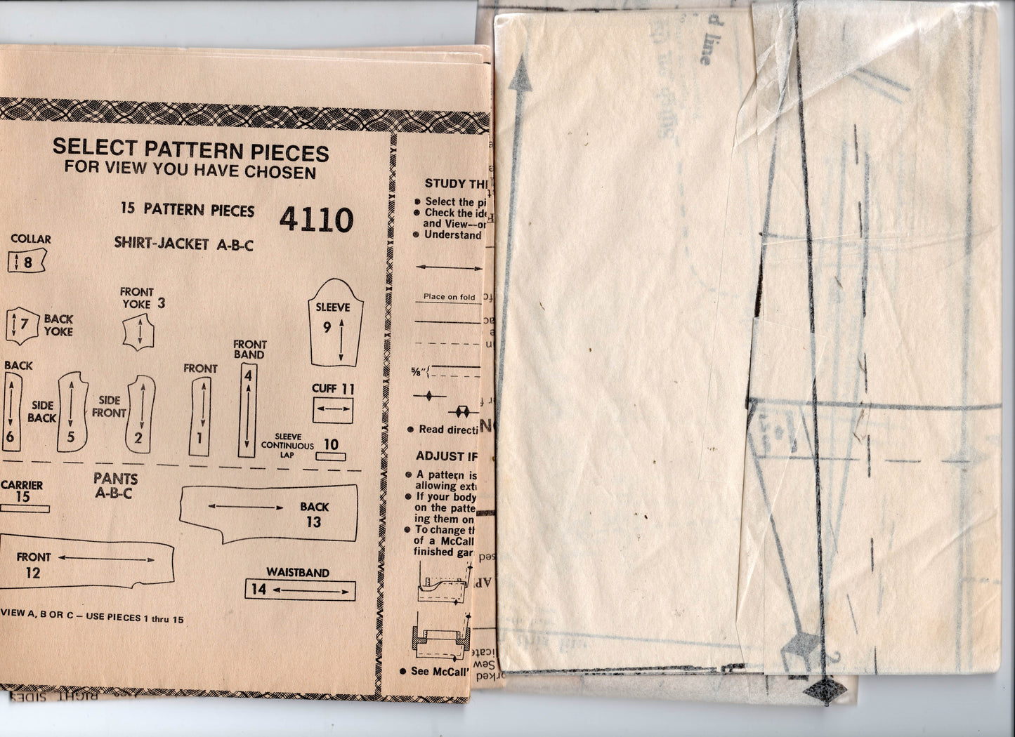 McCall's 4110 Womens Wide Collar Safari Topstitched Denim Style Jacket & Flared Leg Pants 1970s Vintage Sewing Pattern Size 8 Bust 31.5 inches