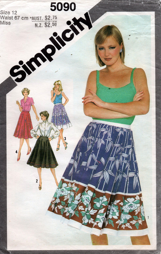 Simplicity 5090 Womens Full or Half Circle Skirts 1980s Vintage Sewing