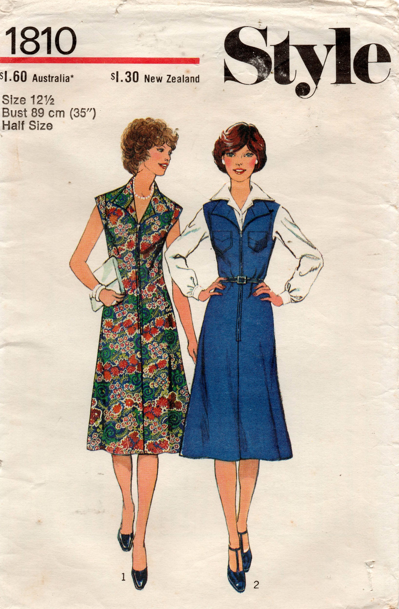 Style 1810 Womens Half Sized Zip Front Dress or Pinafore 1970s Vintage ...