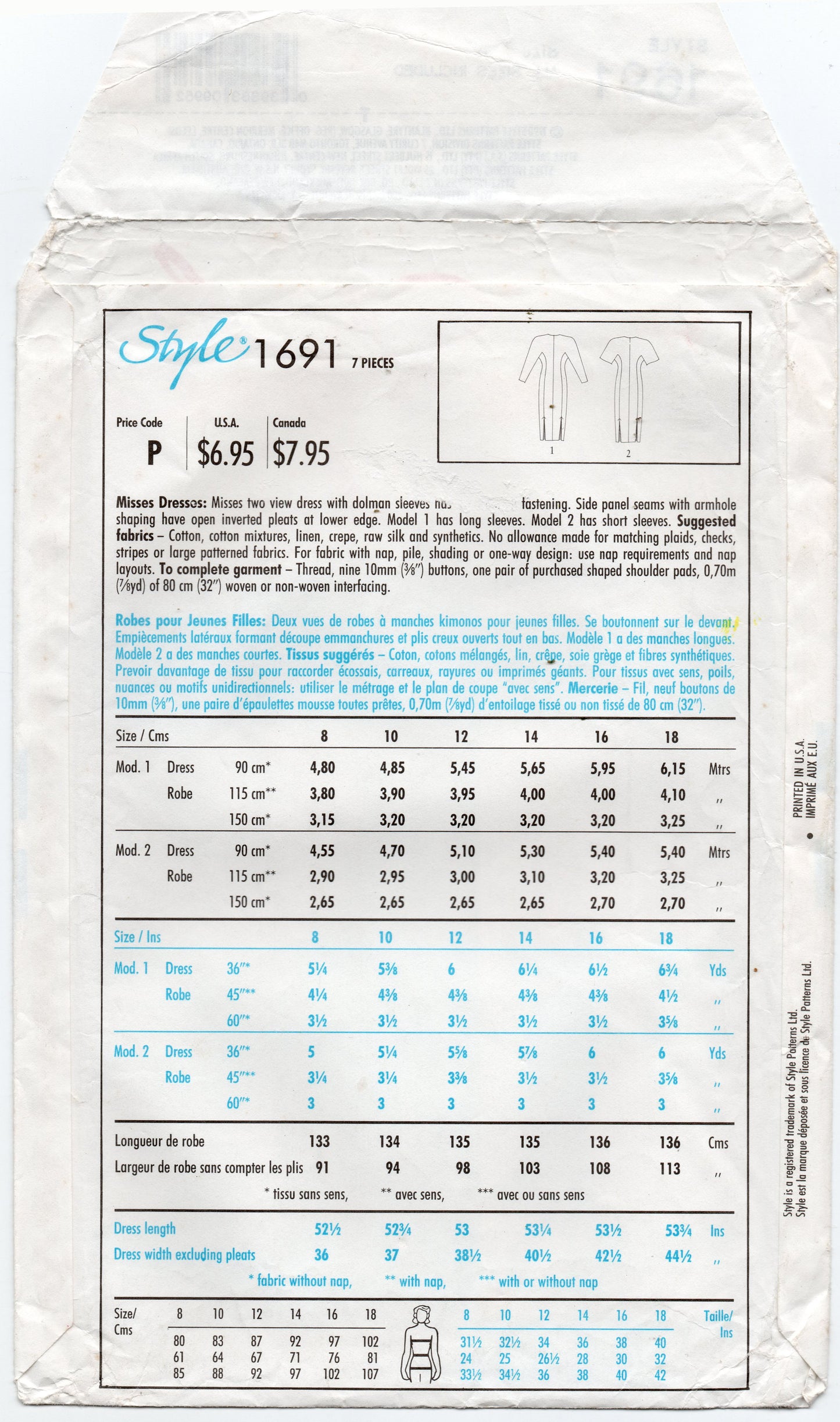 Style 1691 Womens Panelled Dress with Wedge Neckline 1990s Vintage Sewing Pattern Size 8 - 18 UNCUT Factory Folded