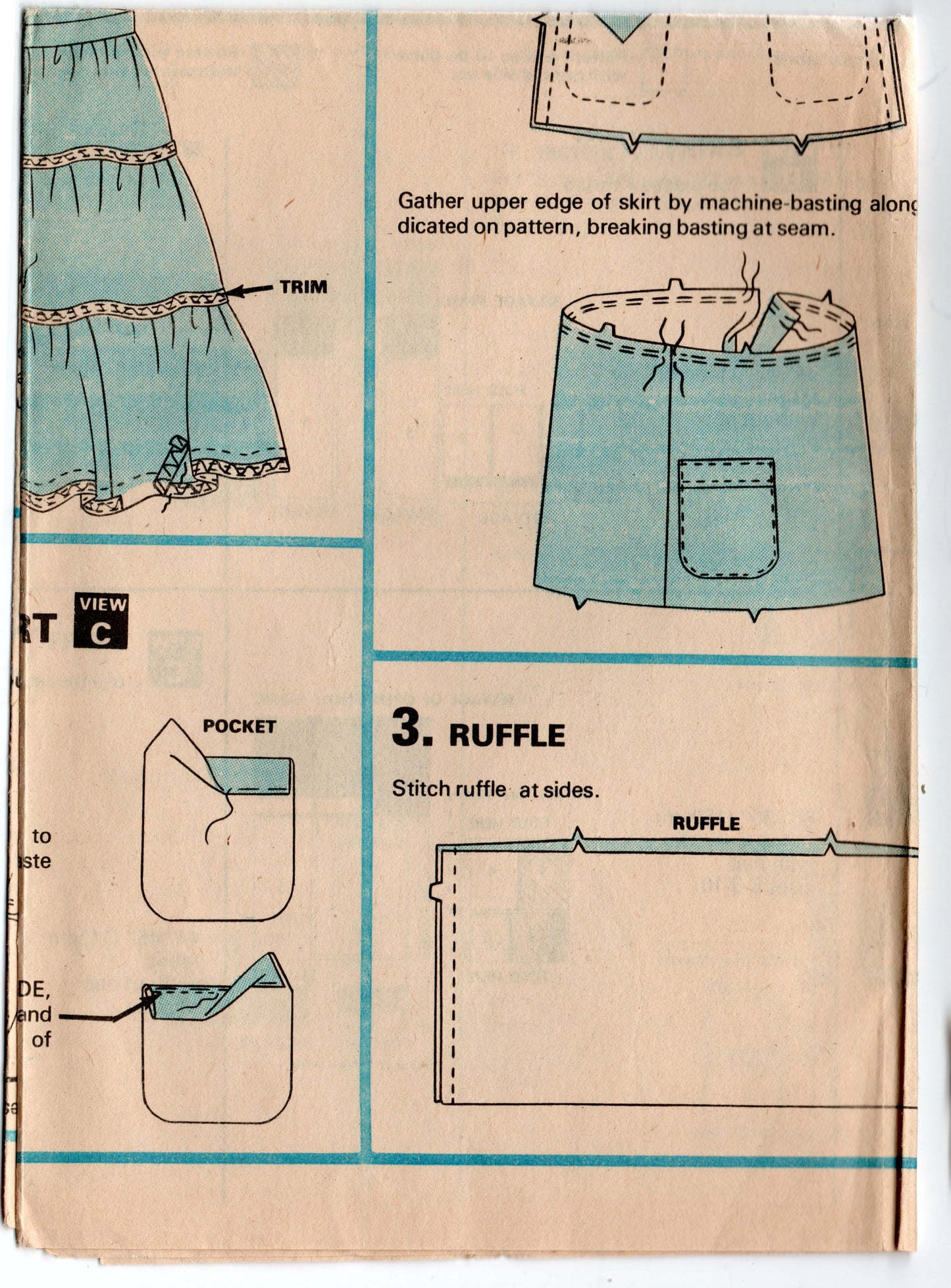 McCall's 5696 Womens Tiered Ruffled Peasant Skirts in 3 Styles 1970s Vintage Sewing Pattern Size 12 Waist 26.5 inches